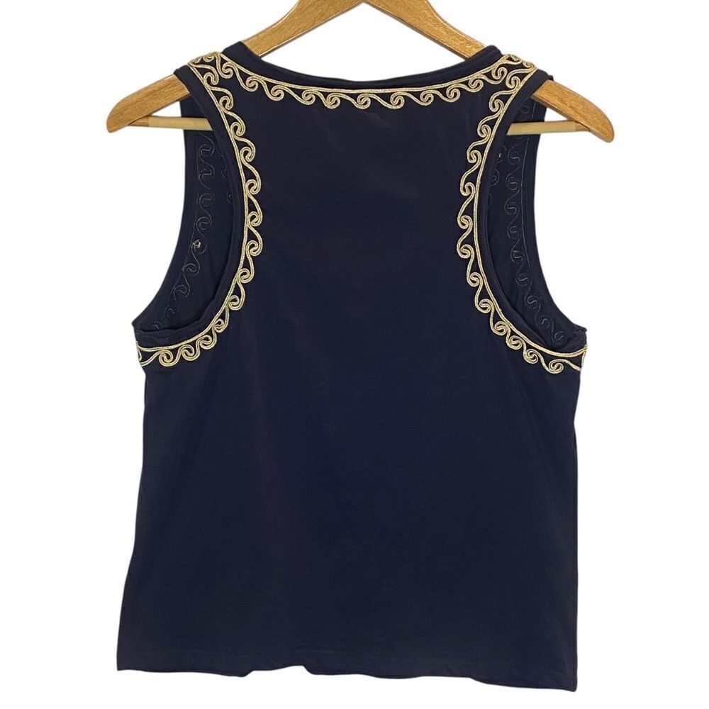 Ralph Lauren Denim & Supply Gold Embroidered Navy Sleeveless Top - Women's M - Picture 2 of 7
